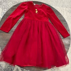 DISNEY STORE WINNIE THE POOH RED VELVET & TULLE CHRISTMAS HOLIDAY DRESS - 10/12